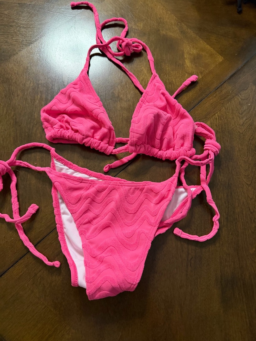 Hot Pink Textured String Bikini Set